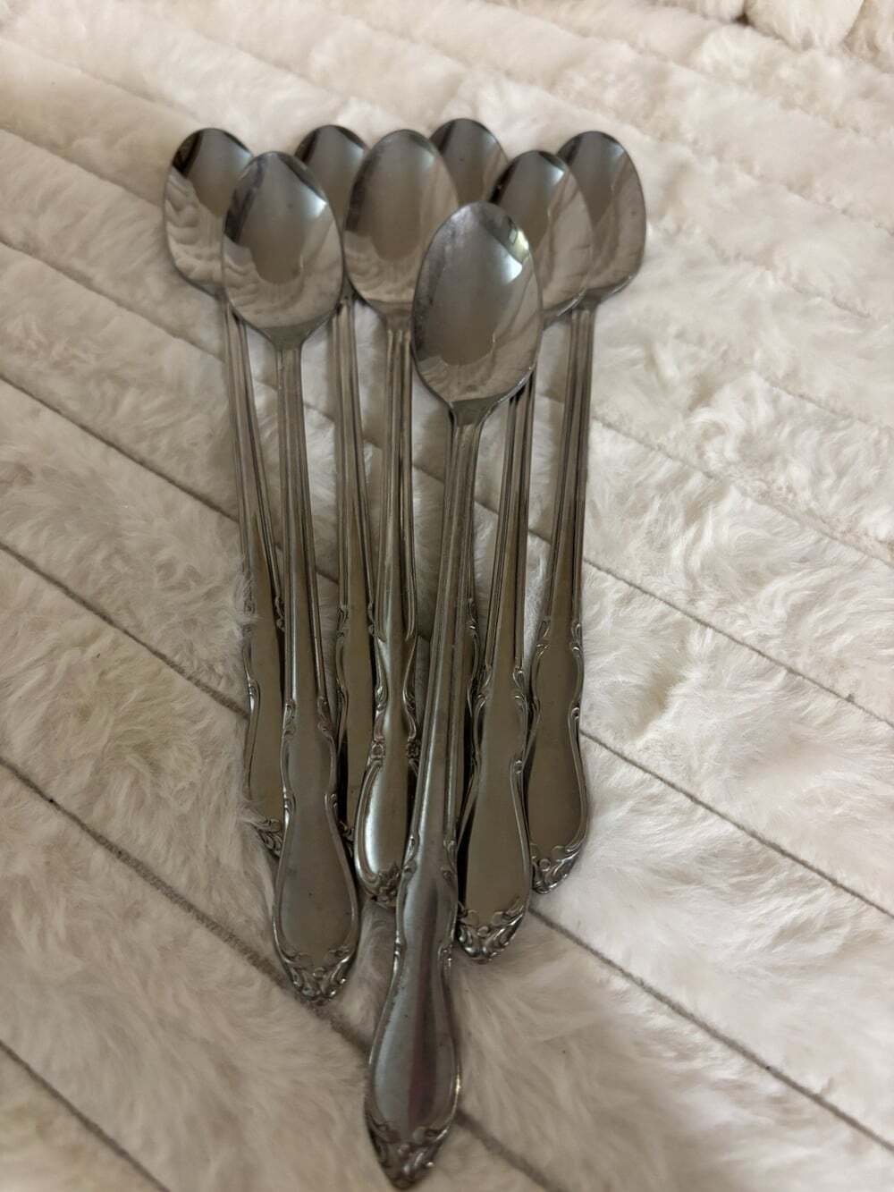 Vtg Oneida Homestead Set of 8 Iced Tea Spoons Simeon & George Rogers Stainless